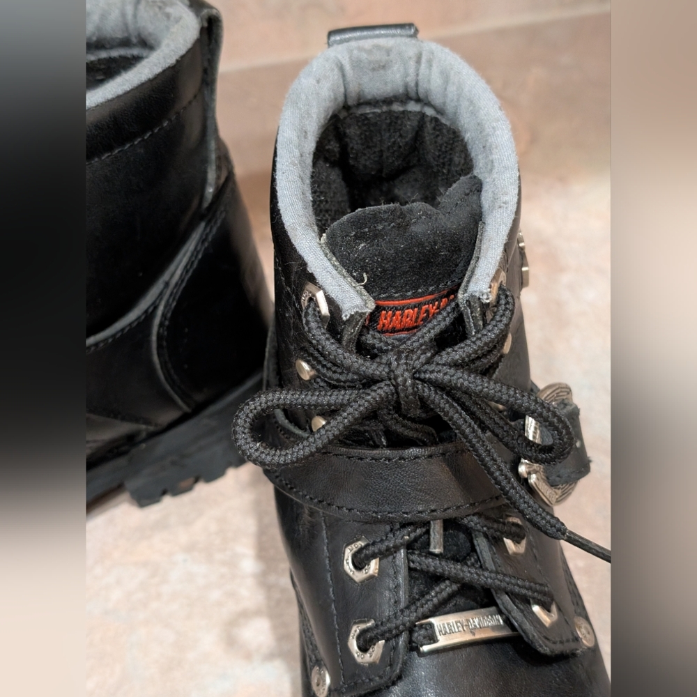 Authentic Harley-Davidson® Black Leather (thick) Lace-Up/With Strap & Buckle - Picture 2 of 13